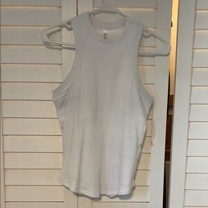 White Racer Back Ribbed Tank Top (Built in bra)